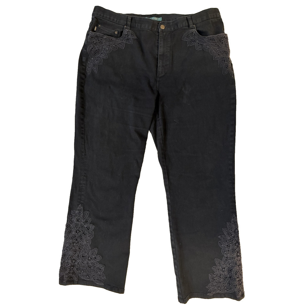 Vintage Lauren Ralph Lauren Jeans Womens 18W Black Embroidered Coquette Lace Y2K